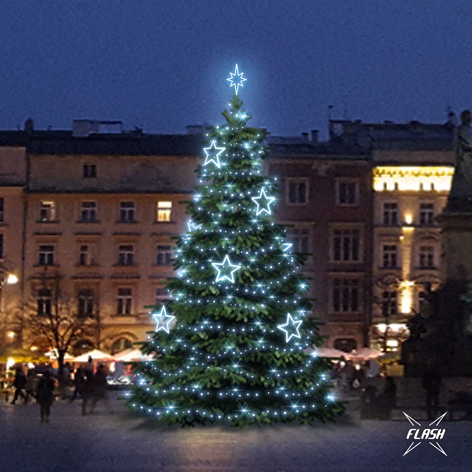 Zestaw oświetlenia LED do drzew o wysokości 9-11 m, lodowata biel z lampą błyskową, dekory DZ115S1