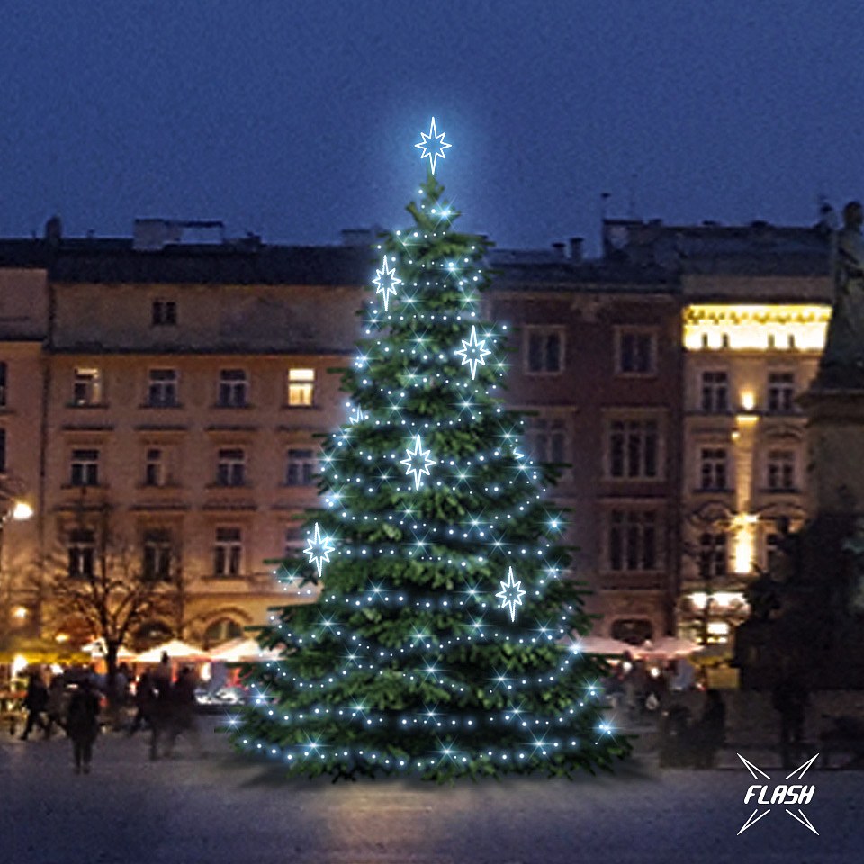 Zestaw oświetlenia LED do drzew o wysokości 9-11 m, lodowata biel z lampą błyskową, dekory DZ141S3