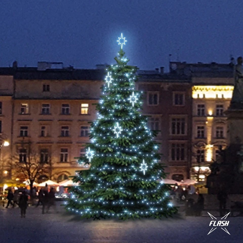 Zestaw oświetlenia LED do drzew o wysokości 9-11 m, lodowata biel z lampą błyskową, dekory DZ141S3