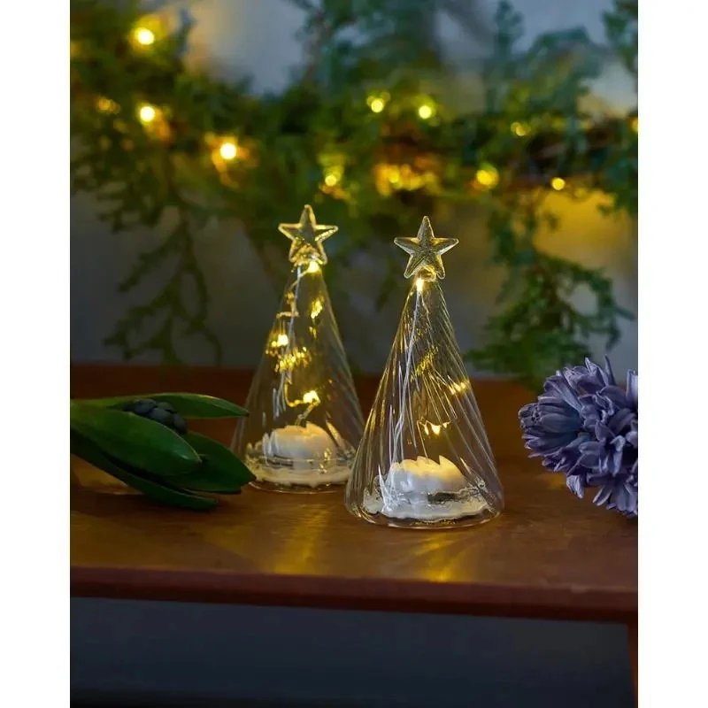 Drzewko świetlne LED, szklane, zestaw 2 sztuk, przezroczyste, 9 cm