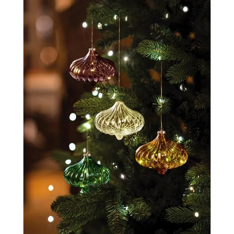 Szklana latarnia LED, złota, 11 cm