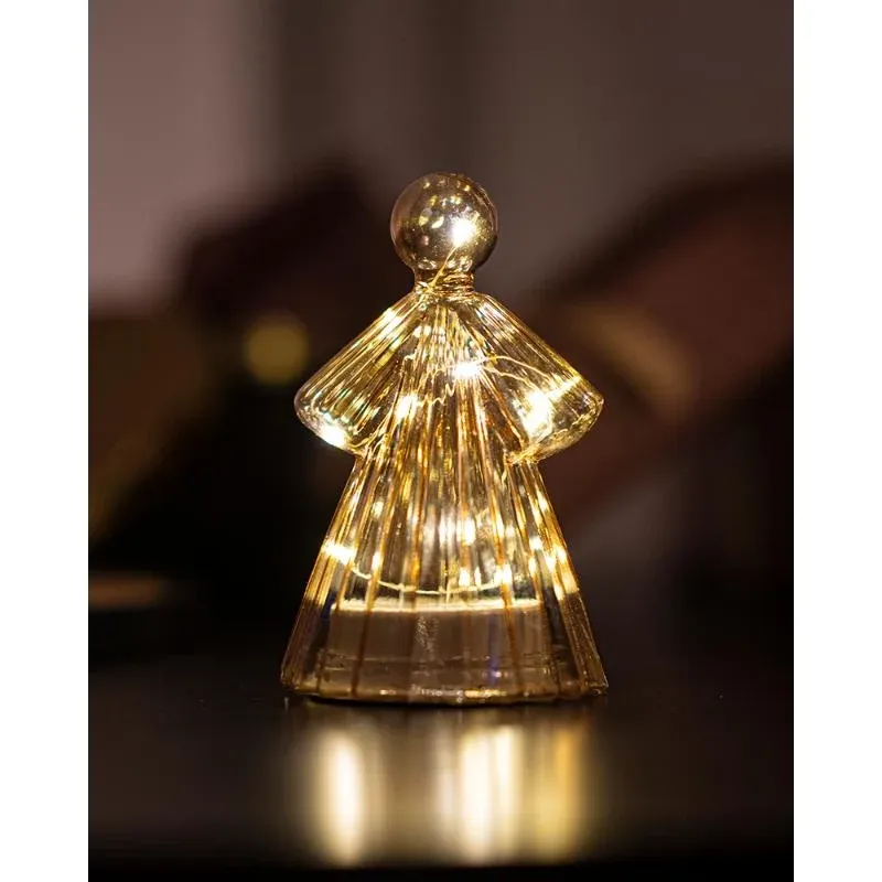 Szklany anioł z oświetleniem LED, złoty, 15 cm