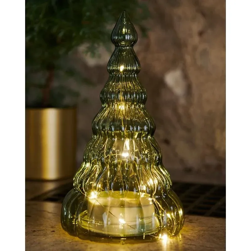 Drzewko świetlne LED, szklane, zielone, 23,5 cm