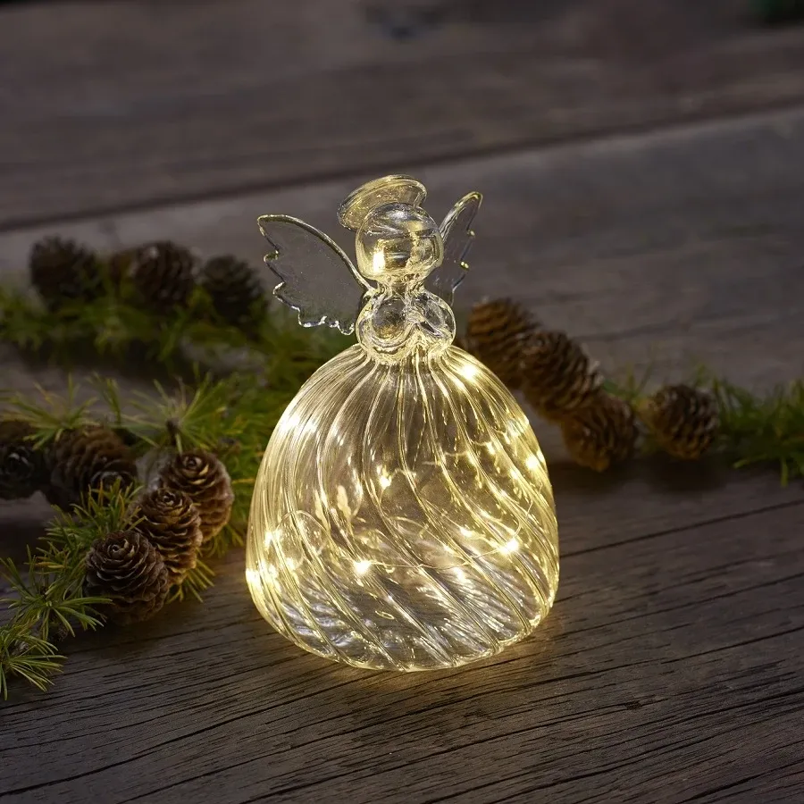 Szklany anioł z oświetleniem LED, 13 cm, przezroczysty
