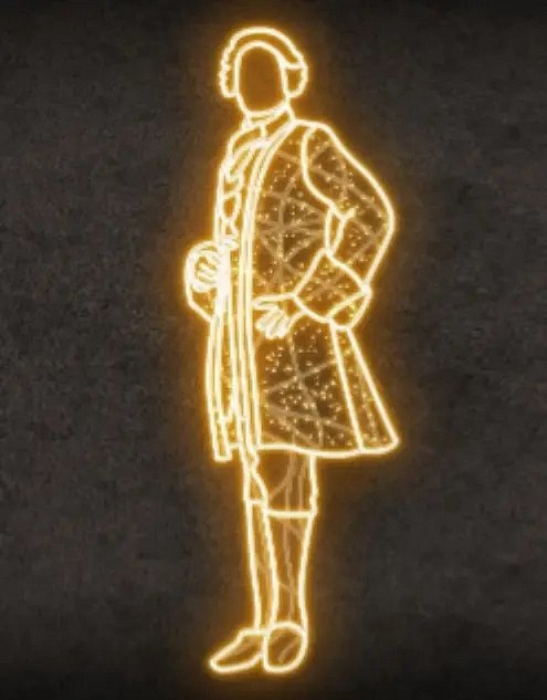 Eco Fix 2D LED podświetlana barokowa figura mężczyzny, 75 × 220 cm, ciepła biel, stojąca, druk 3D