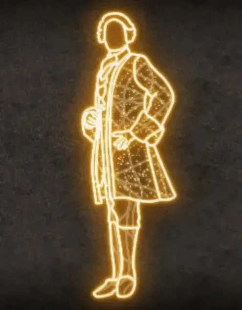 Eco Fix 2D LED podświetlana barokowa figura mężczyzny, 75 × 220 cm, ciepła biel, stojąca, druk 3D