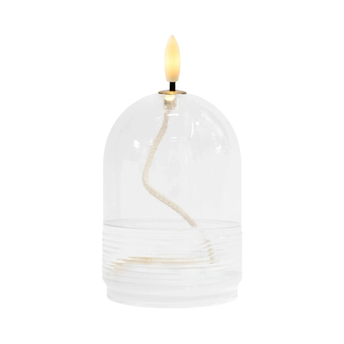 Lampa olejowa LED Dea, Ø 8 × 11 cm, przezroczysta