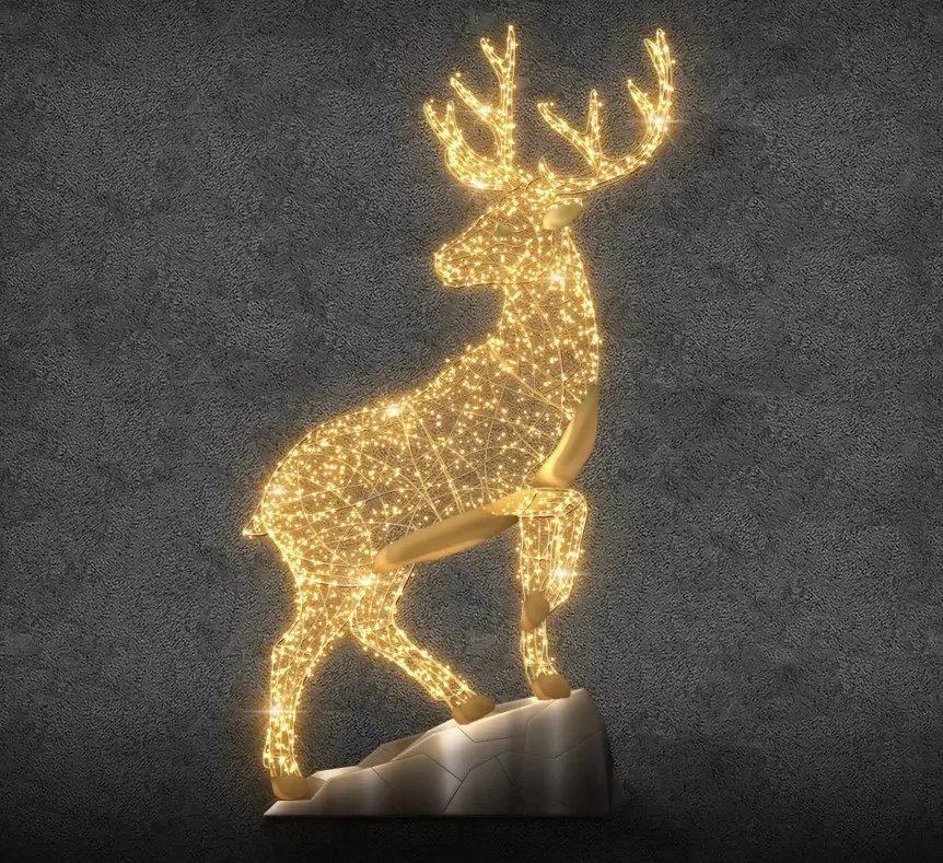 Eco Fix 3D LED light deer on rock, 380 × 600 × 120 cm, ciepła biel, aluminium