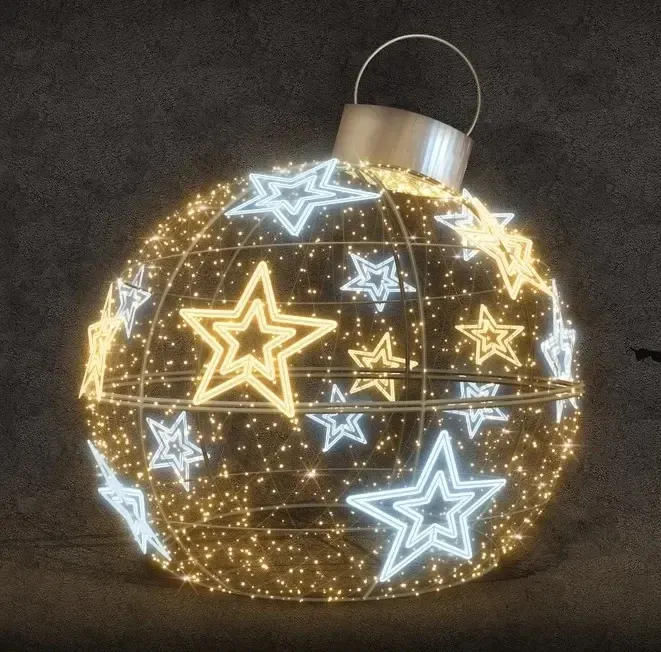 Kula świetlna LED z gwiazdami, średnica 350 cm, ciepła biel i lodowata biel, 230/24 V, 467 W, 102,6 kg, wykonana z 9 części