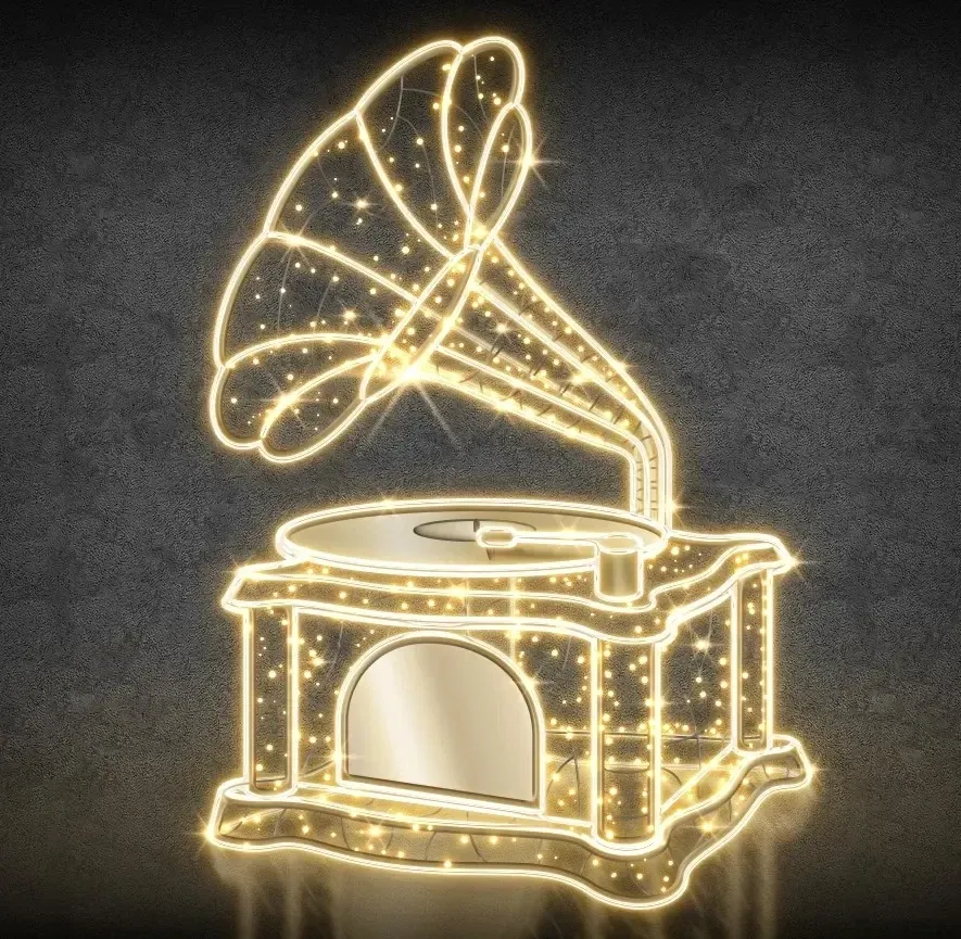 Gramofon z oświetleniem LED, ciepły biały
