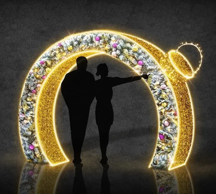 Ozdoba bramy świetlnej 3D LED, 250 × 220 cm, ciepła biel, aluminium
