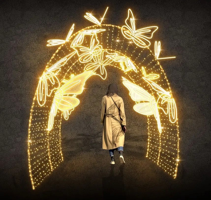 Tunel świetlny 3D LED, 210 × 300 × 400 cm, ciepła biel z lampą błyskową
