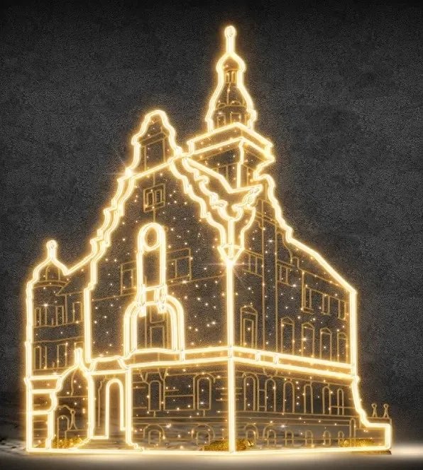 2D LED City Hall Light, 256 × 298 cm, ciepła biel, stojąca, druk 3D