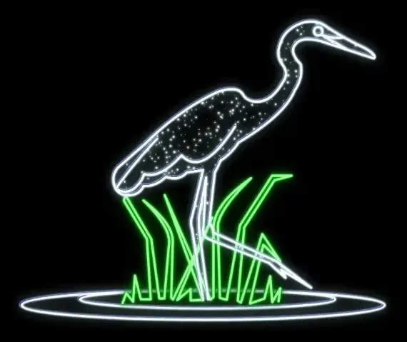 Easy Fix 2D LED light heron, lodowa biel, 135 × 140 × 60 cm, stojąca, druk 3D, aluminium