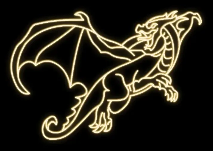 Smok świetlny LED 2D, 320 × 260 × 60 cm, ciepły biały, stojący, drukowany 3D, aluminium
