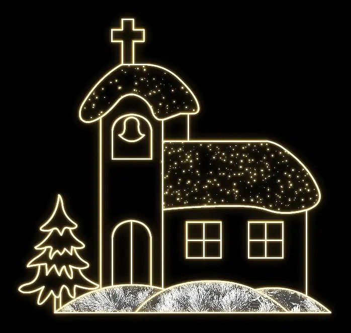 Eco Fix 2D LED light church, 265 × 250 cm, ciepła biel, stojąca, druk 3D, aluminium