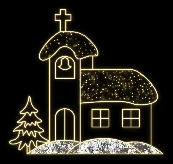 Eco Fix 2D LED light church, 265 × 250 cm, ciepła biel, stojąca, druk 3D, aluminium