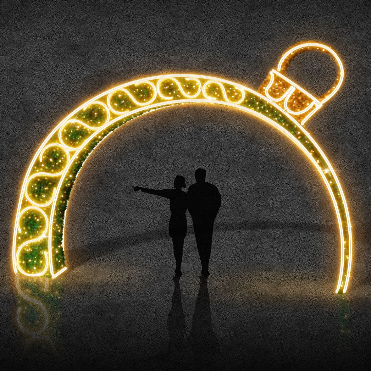 Ozdoba bramy świetlnej Easy Fix 3D LED zielona, 500 × 285 cm, ciepła biel z lampą błyskową, stojąca, aluminium