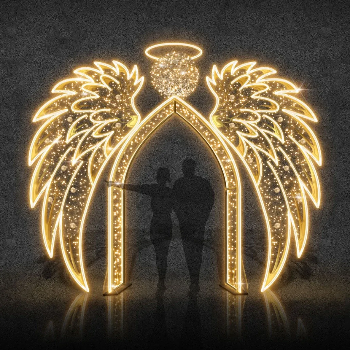 Brama świetlna 3D LED ze skrzydłami, 405 × 350 × 50 cm, ciepła biel, 36 V i 24 V, 160 W, 10 części