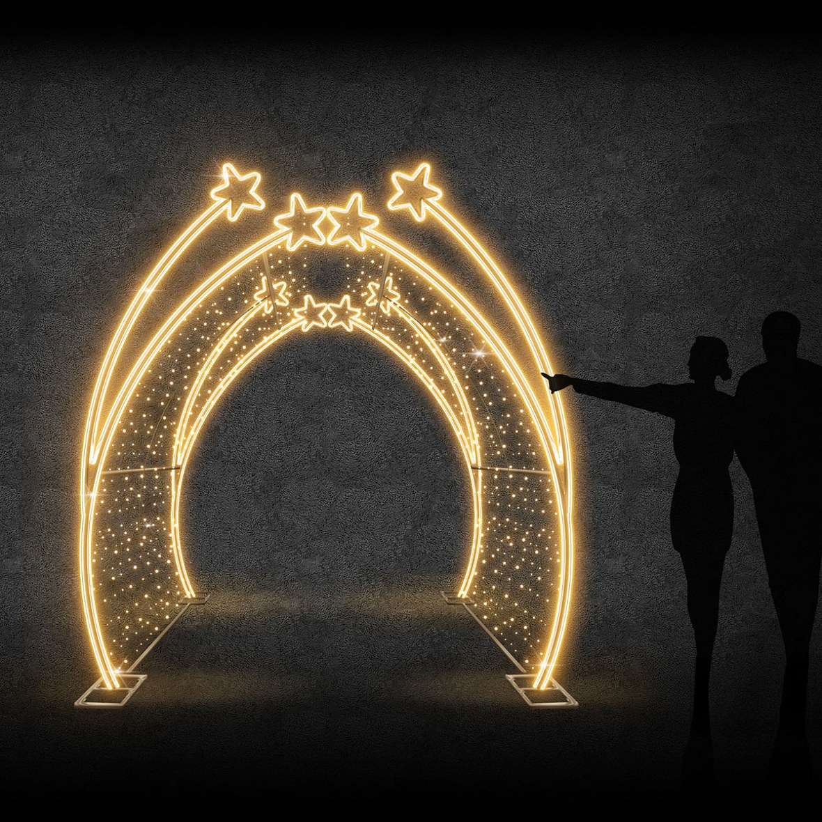 Eco Fix 3D LED tunel świetlny z gwiazdami, 250 × 200 × 500 cm, ciepła biel z lampą błyskową, aluminium