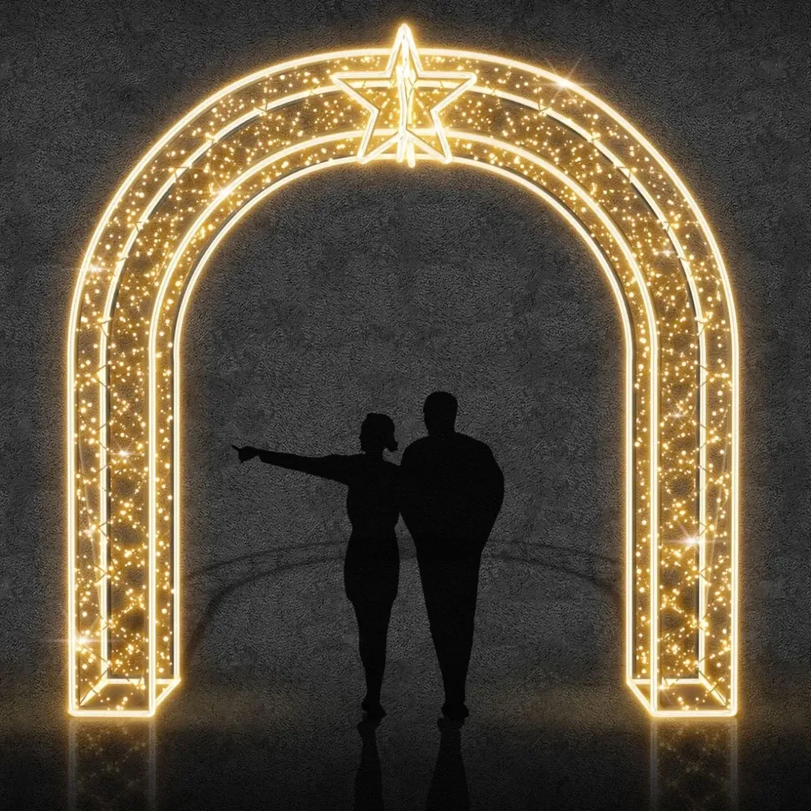 Easy Fix 2D LED star light gate, przelotowa, 270 × 300 cm, ciepła biel, stojąca, aluminium