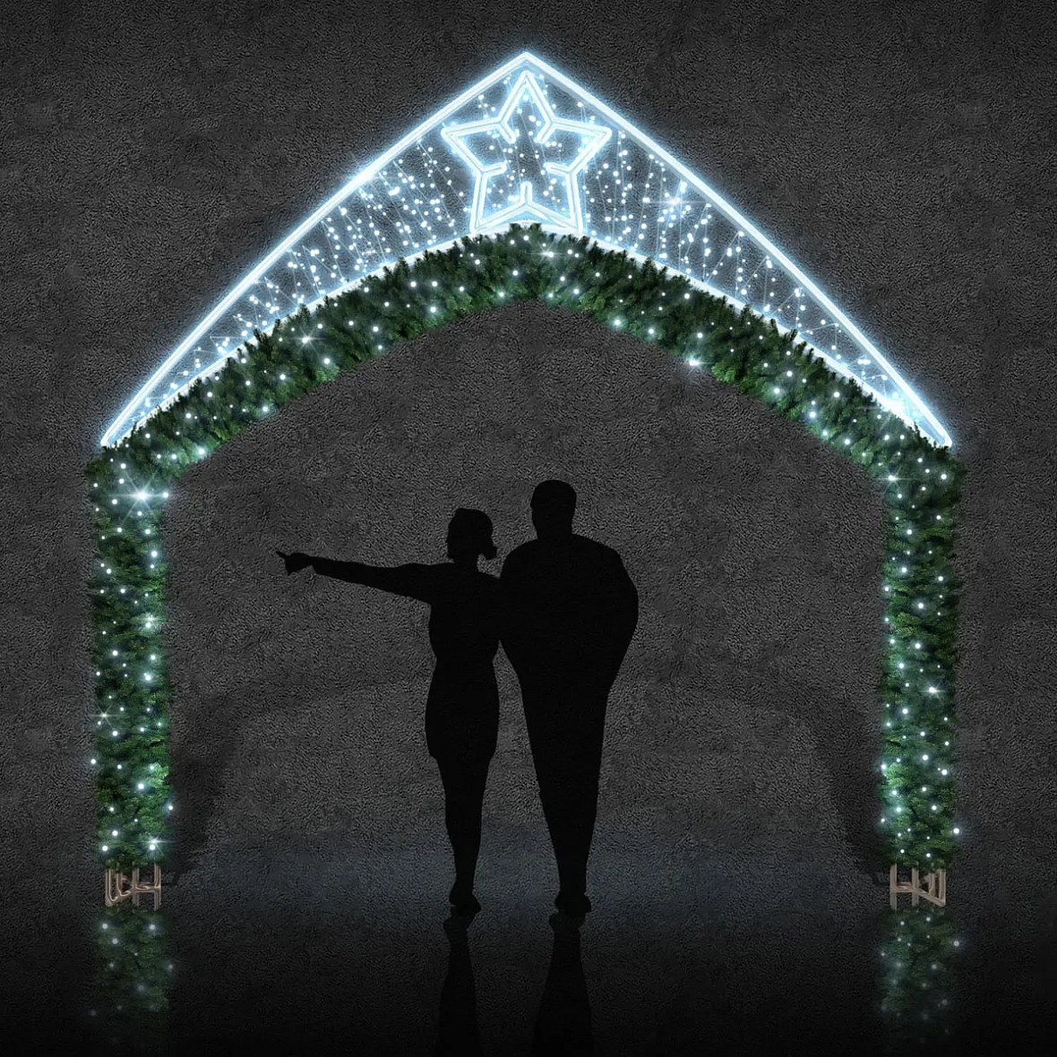Bramka oświetleniowa Easy Fix 2D LED z 1 gwiazdą anyżu, stojąca, 350 × 360 cm, biel lodowa, aluminium
