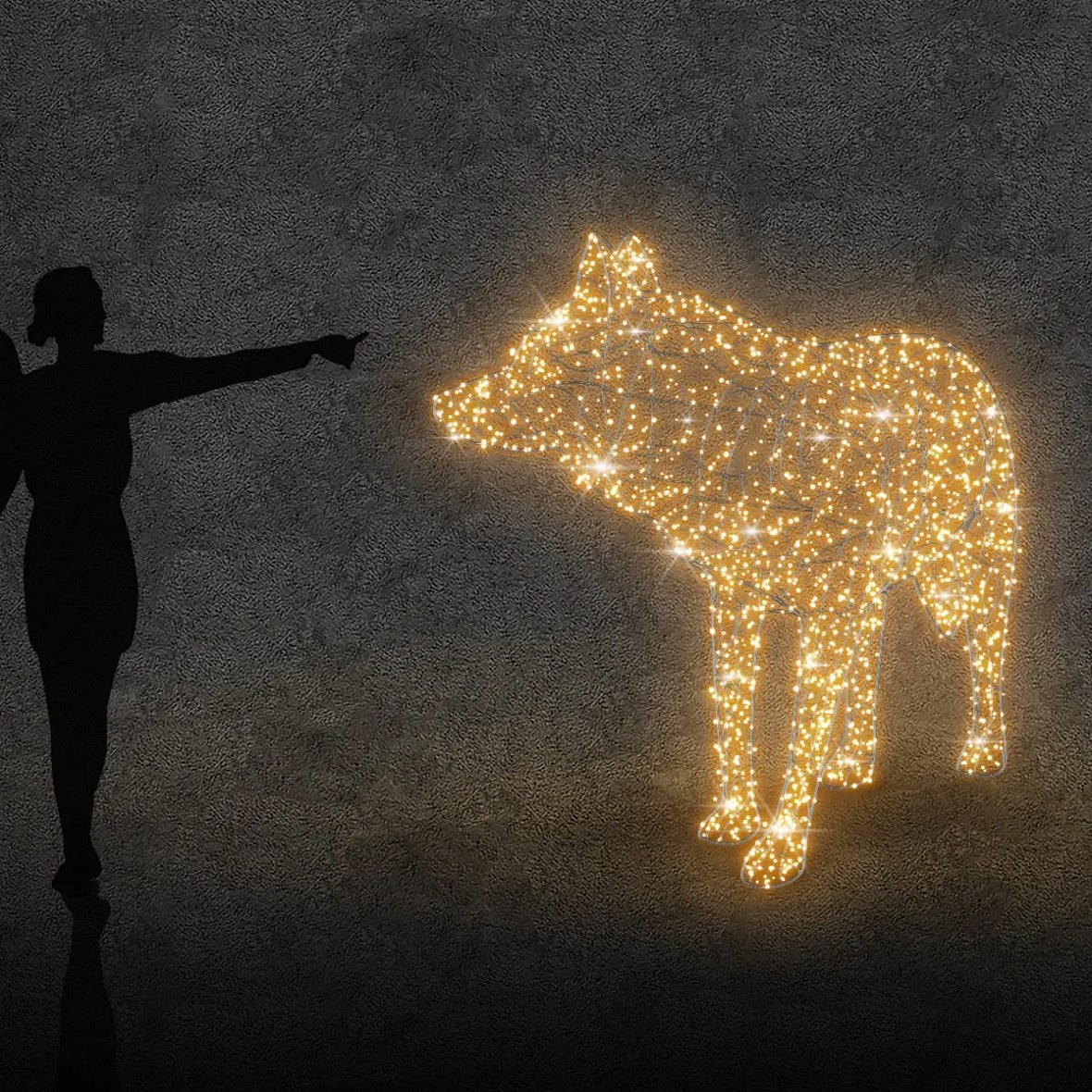 Eco Fix 3D LED light młody wilk, 170 × 230 × 60 cm, ciepły biały, aluminium