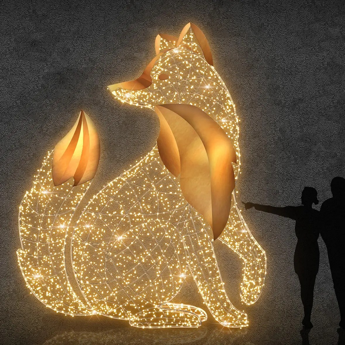 Lampka LED 3D lis siedzący 350 cm, ciepła biel, aluminium