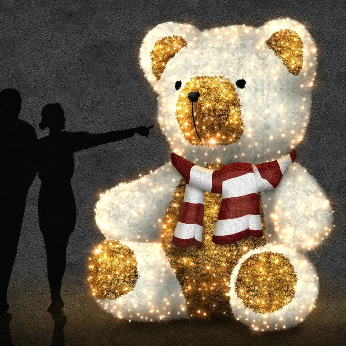 Eco Fix 3D LED Light Siedzący Niedźwiedź, 200 × 240 × 190 cm, ciepły biały, aluminium