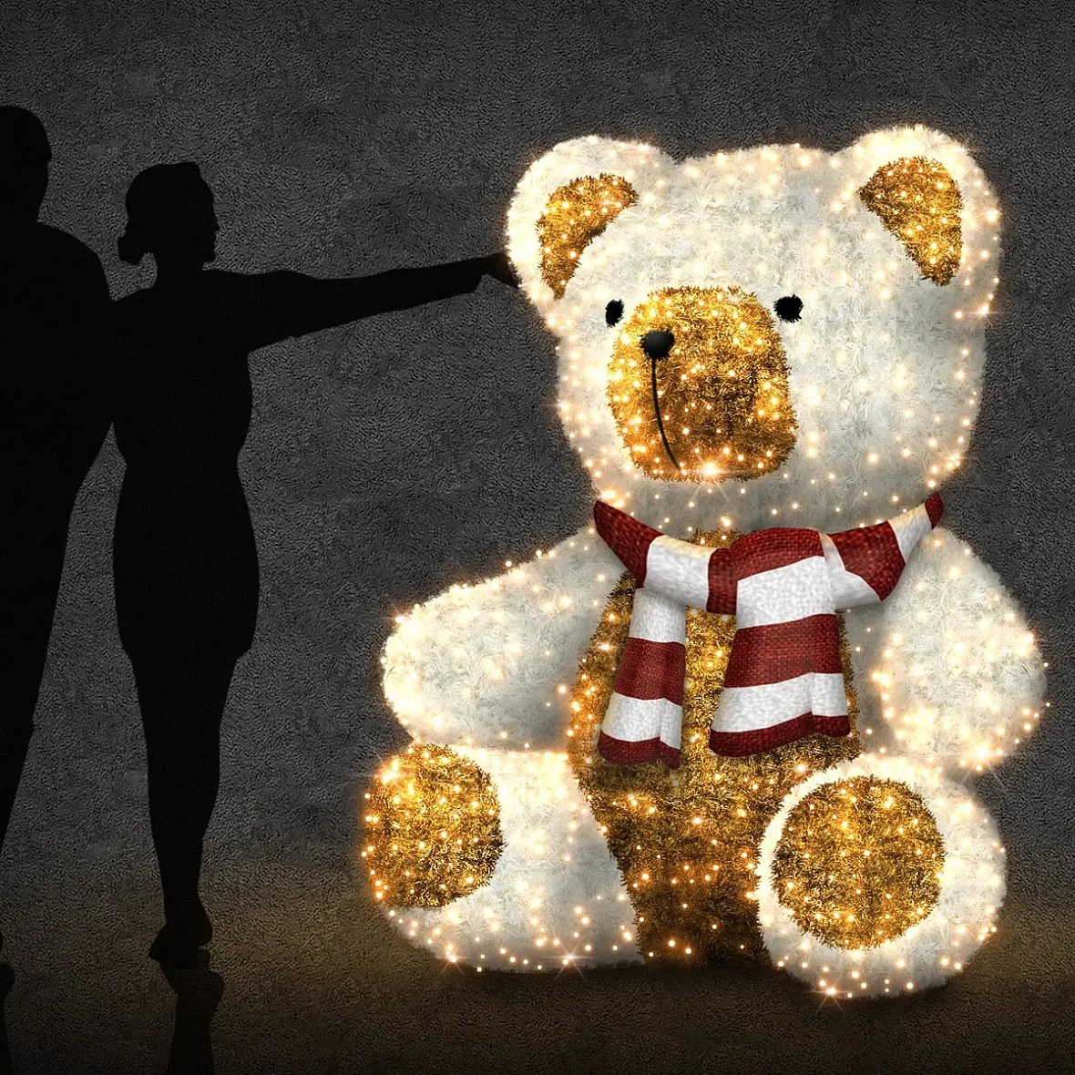 Eco Fix 3D LED light sitting bear, 160 × 180 × 170 cm, ciepły biały, aluminium
