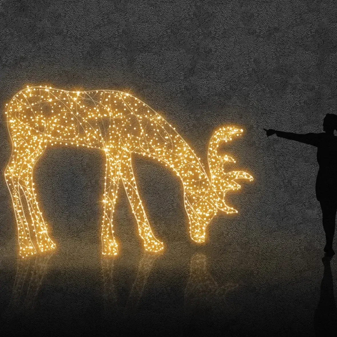Jeleń oświetleniowy Eco Fix 3D LED, 220 × 350 × 120 cm, ciepły biały, aluminium