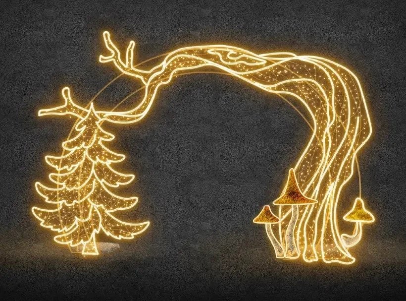 Bramka świetlna Eco Fix 2D LED z gąbkami i drzewami, stojąca, 650 × 400 × 99 cm, ciepła biel, stojąca, druk 3D