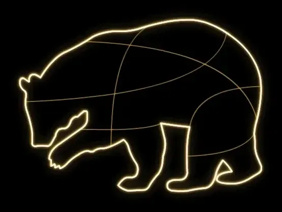 Eco Fix 2D LED light bear, wiszący, 130 × 166 × 3 cm, ciepły biały, nadruk 3D, złoty