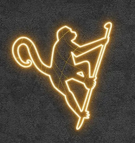 Eco Fix 2D LED light monkey, wspinaczka po gałęziach, wisząca, 81 × 95 × 3 cm, ciepła biel, druk 3D, złota