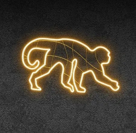 Eco Fix 2D LED light monkey, delikatnie chodząca, wisząca, 133 × 74 × 3 cm, ciepła biel, druk 3D, złota