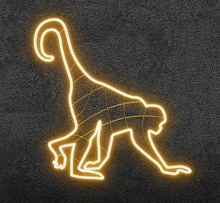 Eco Fix 2D LED light monkey, chodząca, wisząca, 113 × 102 × 3 cm, ciepła biel, druk 3D, złota