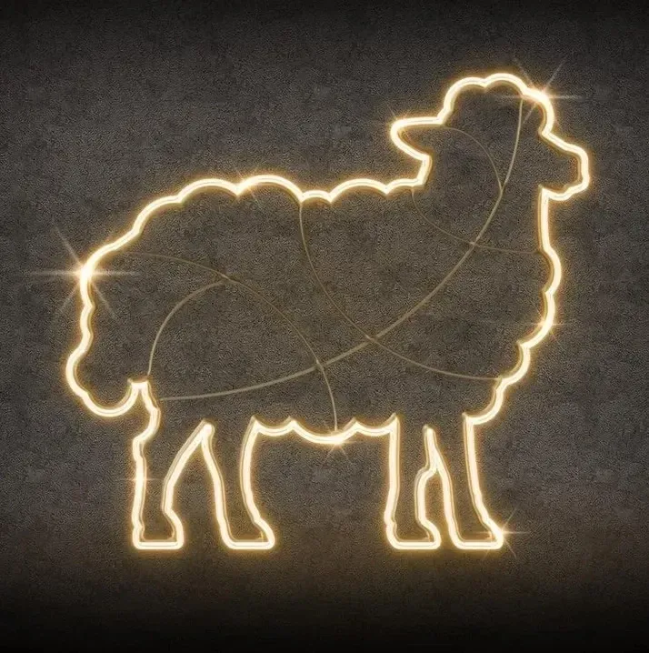 2D LED light sheep, 160 × 130 cm, ciepła biel, stojąca, aluminium