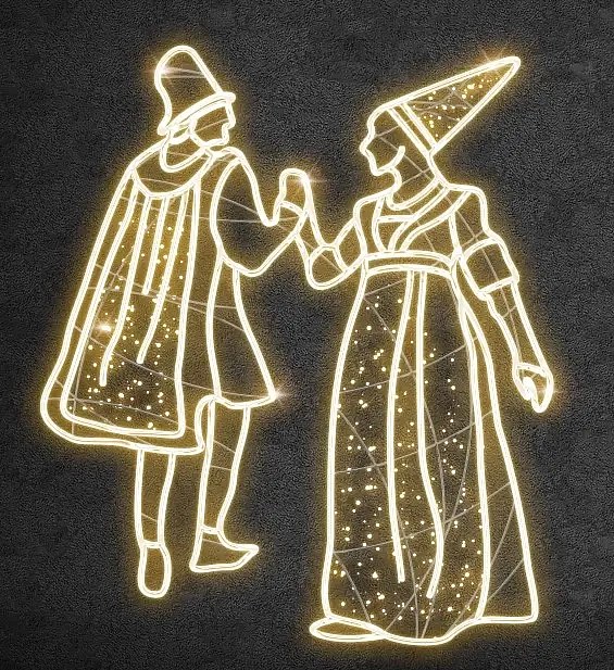 Eco Fix 2D LED light dancers, 173 × 210 × 60 cm, ciepły biały, stojący, druk 3D