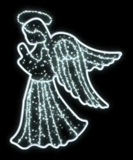 Eco Fix 2D LED light angel, stojący, 150 × 185 × 62 cm, lodowata biel, druk 3D, przezroczysty