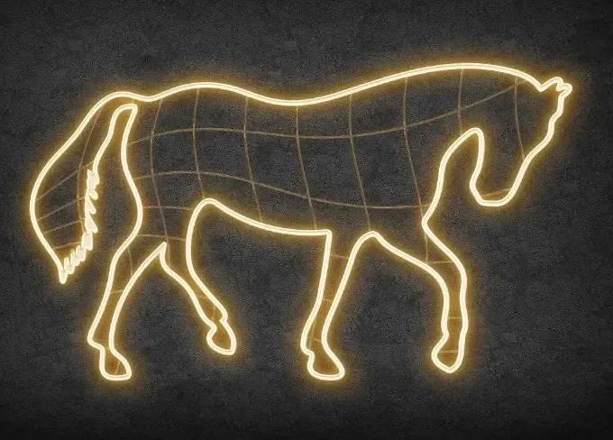 Koń świetlny Eco Fix 2D LED, 285 × 165 cm, ciepły biały, stojący, drukowany 3D, aluminium
