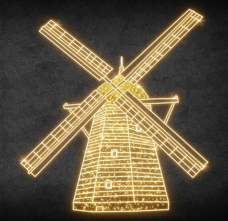 Młynek oświetleniowy Eco Fix 2D LED, 277 × 293 × 60 cm, ciepły biały, stojący, drukowany 3D, aluminium