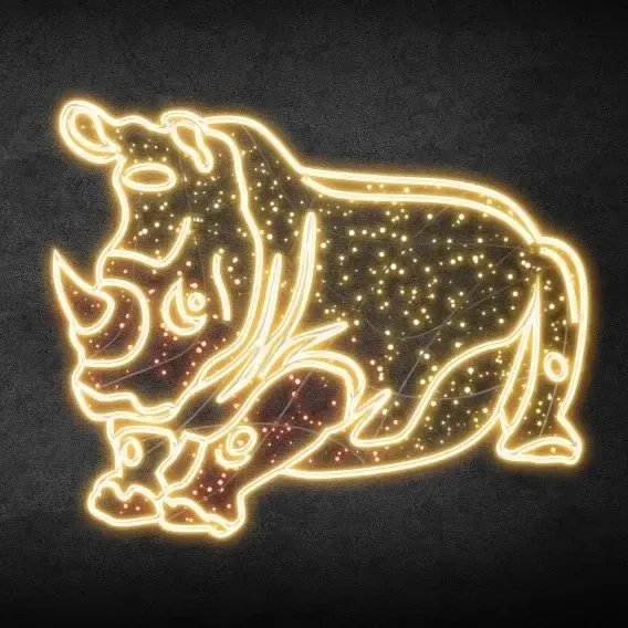 Eco Fix 2D LED light rhino large, 250 × 200 cm, ciepła biel, stojąca, druk 3D, aluminium