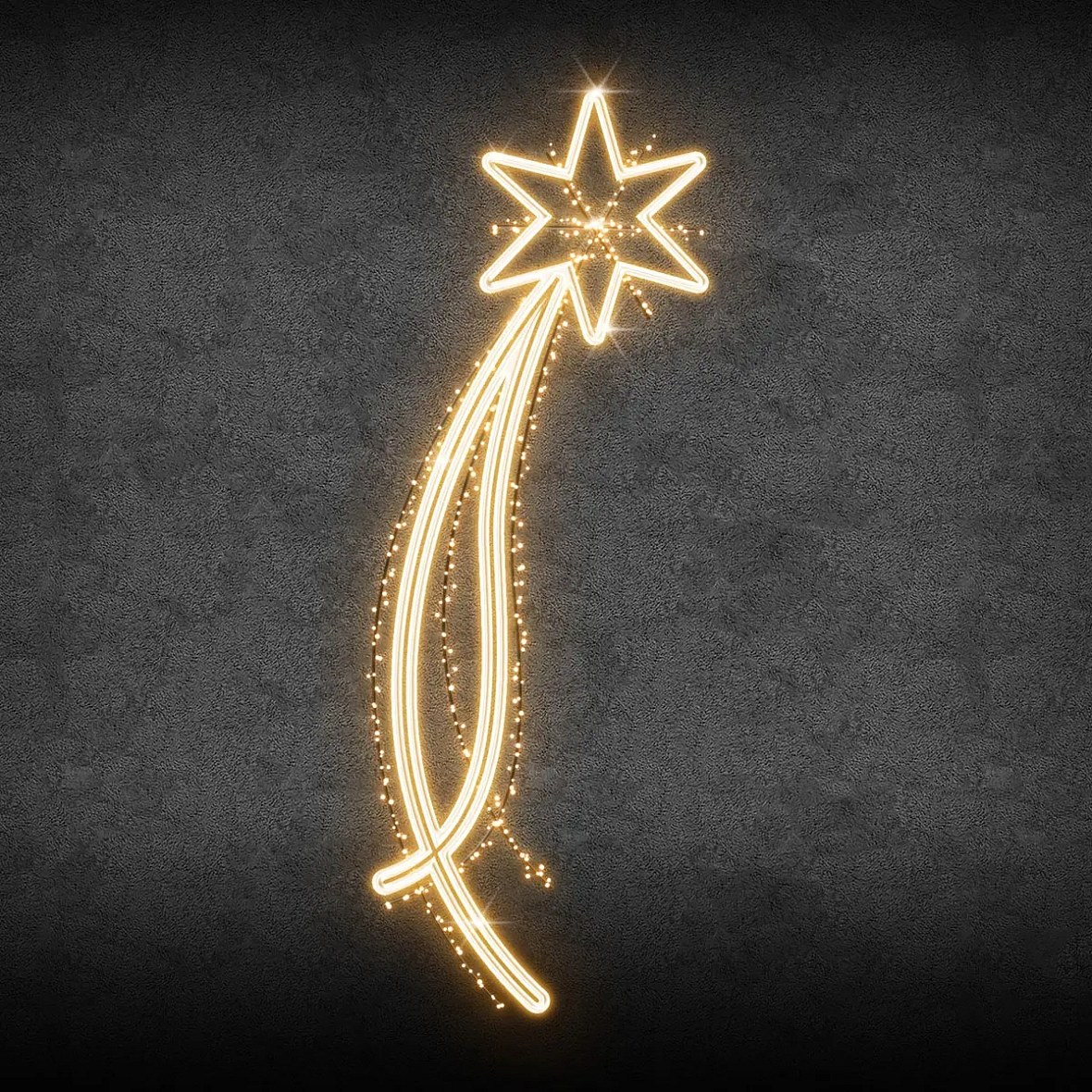 Dekoracja świetlna Easy Fix 2D LED w kształcie komety, 101 × 256 × 2 cm, ciepła biel, dekoracja oświetlenia publicznego, aluminium