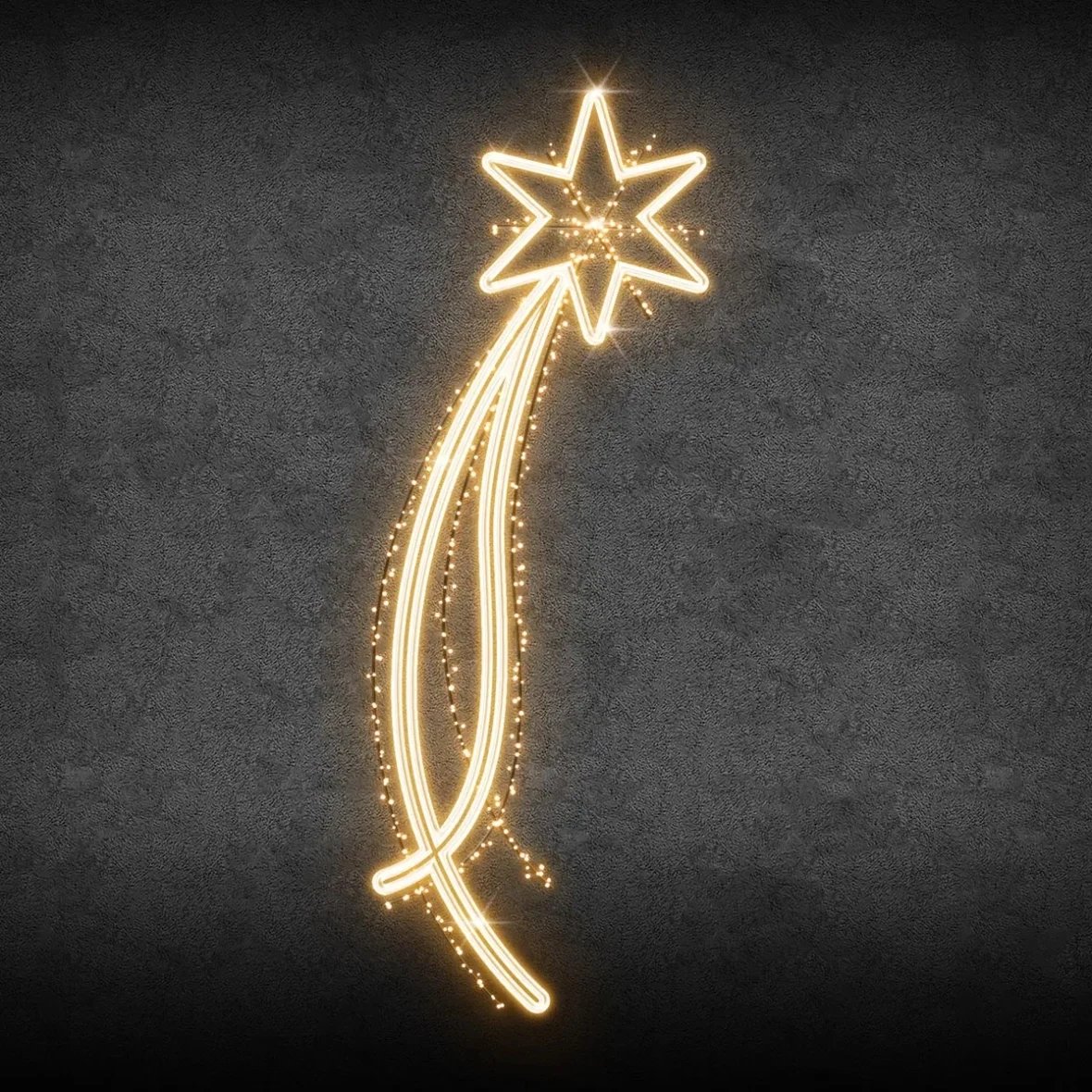 Dekoracja świetlna Easy Fix 2D LED w kształcie komety, 101 × 256 × 2 cm, ciepła biel, dekoracja oświetlenia publicznego, aluminium