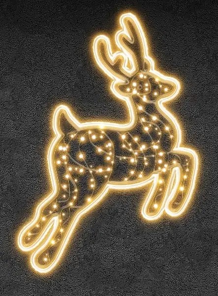Eco Fix 2D LED light renifer, w skoku, wiszący, 100 × 105 × 5 cm, ciepły biały, nadruk 3D, złoty