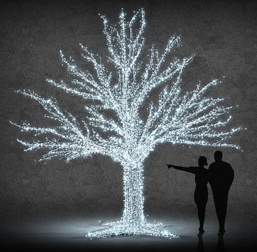 Drzewo liściaste Eco Fix 3D LED 400 cm, biel lodowa, aluminium