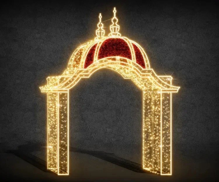 Bramka oświetleniowa Eco Fix 3D LED, czerwony dach, 280 × 360 cm, ciepła biel, aluminium