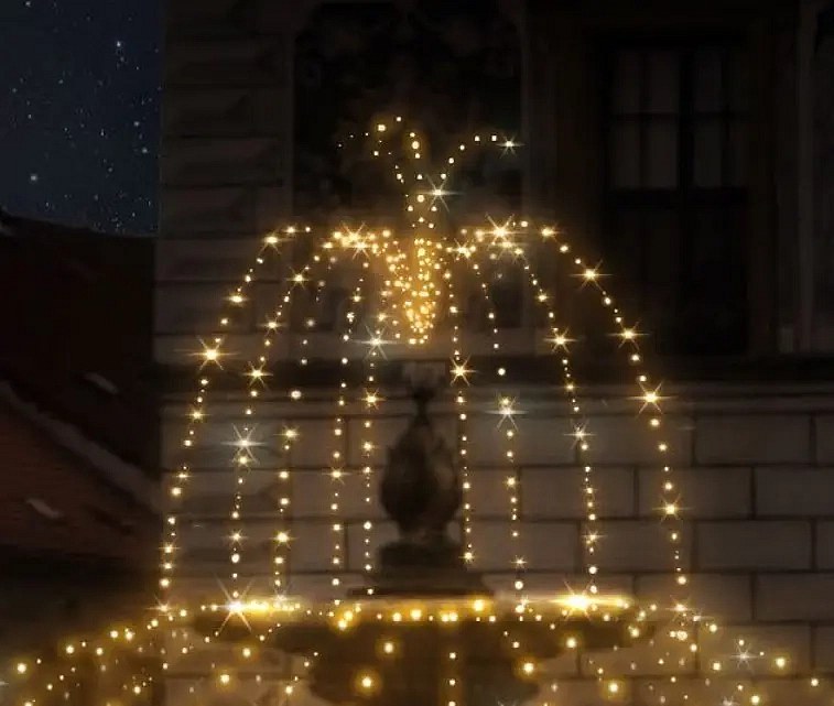 Fontanna świetlna Easy Fix 3D LED, górna część, Ø 200 cm, ciepła biel z lampą błyskową, aluminium