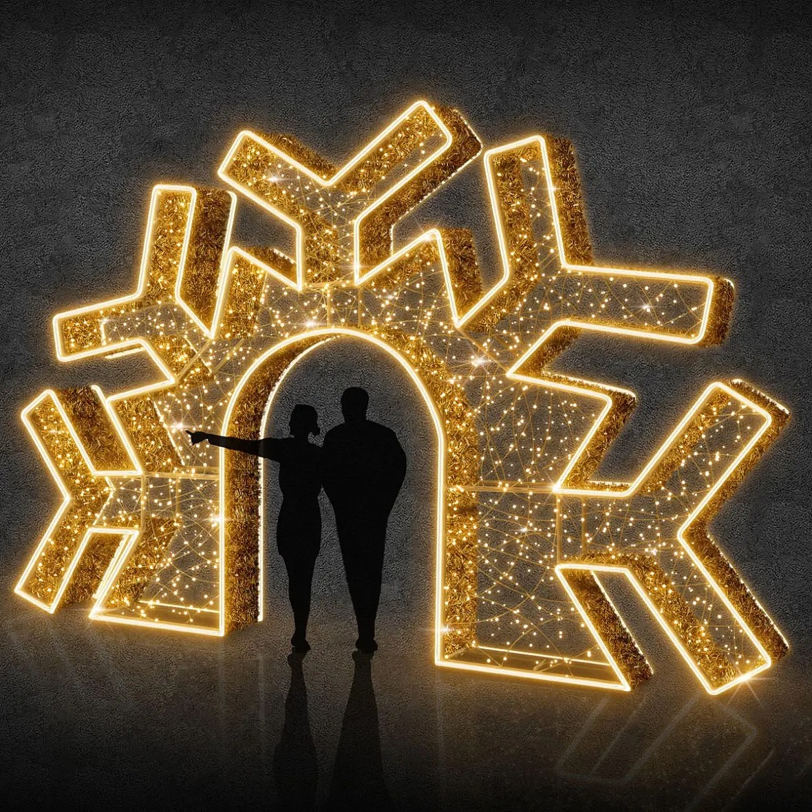 Bramka oświetleniowa Eco Fix 3D LED z półpłatkami, 585 × 370 × 40 cm, ciepła biel, aluminium