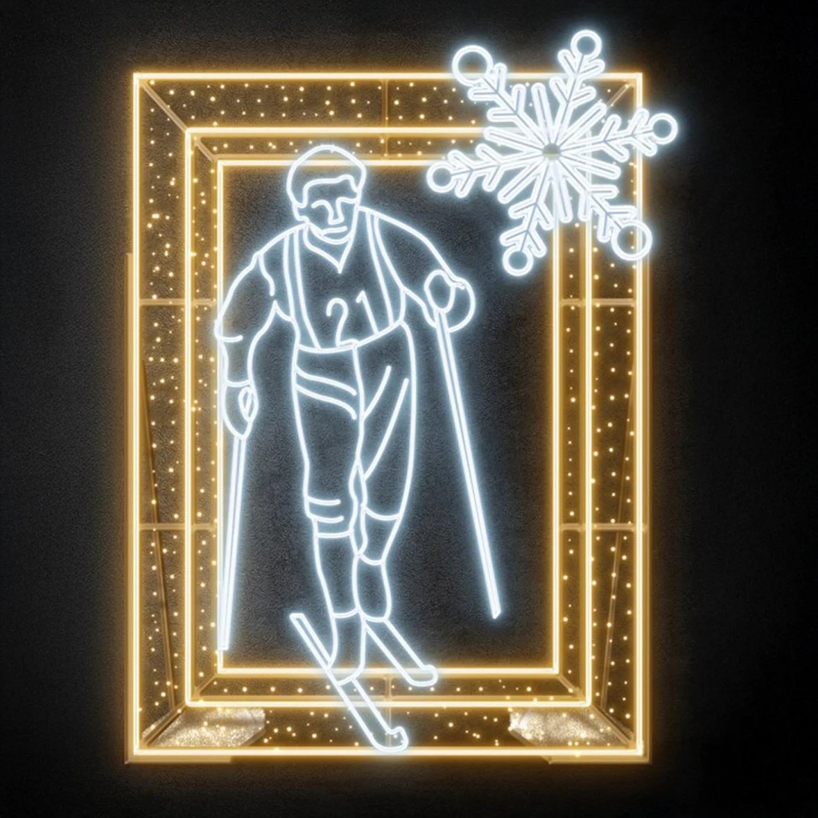 Eco Fix 3D LED light frame narciarz, 160 × 220 cm, ciepła i lodowata biel, aluminium